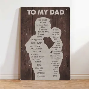Father's Day Gift from Son - Framed Canvas Wall Art - Rustic Wood Grain Silhouette Poster - Ready to Hang Home Decor,Optional Wooden Frame