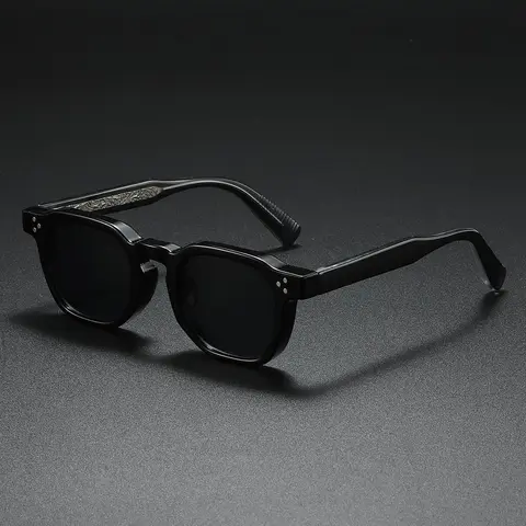 Men's Retro Square Sunglasses - Stylish and Versatile Dark Plastic Acetate Frames, Rivet-Detailed Temples, Dark Rimless-Style Lenses, Unisex Adult Eyewear, Sunglasses for Women, Gifts Adults