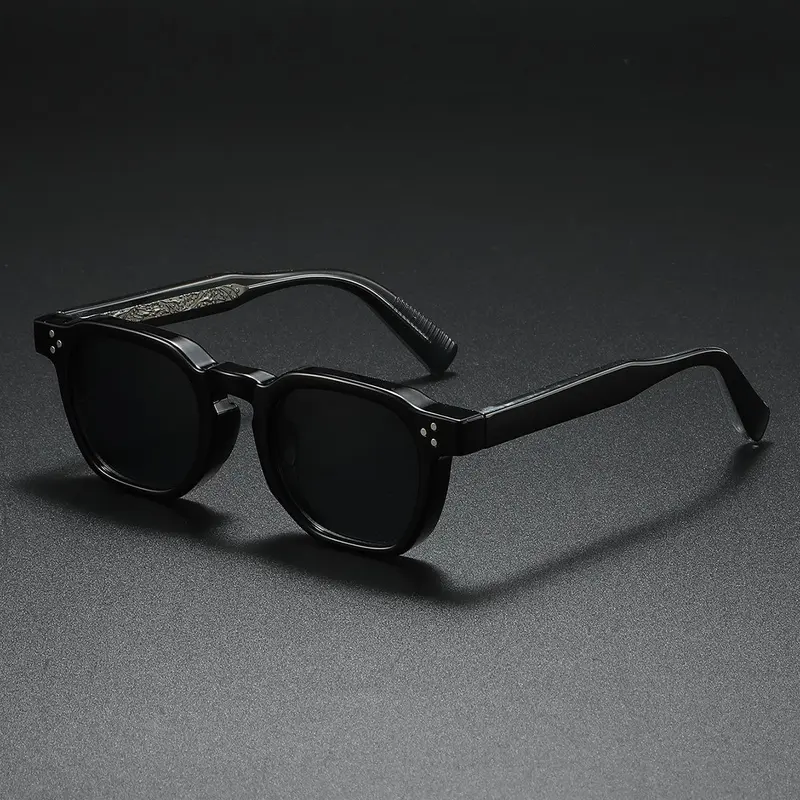 Men's Retro Square Sunglasses - Stylish and Versatile Dark Plastic Acetate Frames, Rivet-Detailed Temples, Dark Rimless-Style Lenses, Unisex Adult Eyewear, Sunglasses for Women, Gifts Adults
