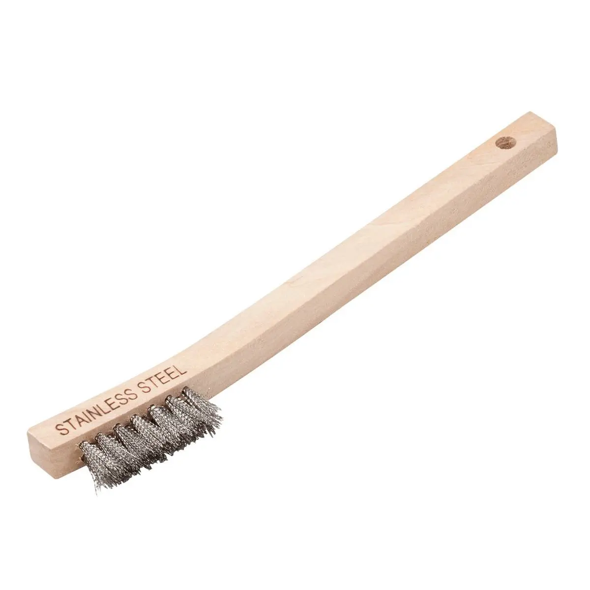 Stainless Steel Wire Scratch Brush for Welders, Wooden-Aluminium Handle, 6-7/8"x1/2" Rust & Slag Cleaning Tool, Small-Area Reach Compact Specialty Hand Tool with Plastic & Rubber Components