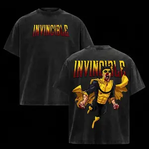 Invincible Superhero Comic Graphic T-Shirt Mark Grayson Retro Print Acid Washed Heavyweight Cotton Oversized Streetwear Aesthetic Unisex Casual Short Sleeve Tee Trendy Pop Culture Apparel Ideal Fan Gift for Comic & Superhero Lovers Menswear Top