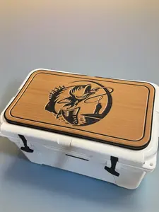 YETI Cooler Pad with Hooked on Bass Logo - Top Fits YETI Tundra, Roadie, Wheeled, & Haul Cooler Lid - Rust/Black Mat - Easy Peel and Stick Application - 3M Adhesive - Camping Equipment - Camping Gear