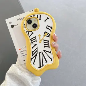 Funny Cartoon 3D Clock Phone Case for iPhone 16 Pro Max, 15 14 13 12 Pro Max, Anti-Fall Silicone Cover, Protective Screen Protector Casing - Yellow Protection Cellphone Smartphone Shockproof