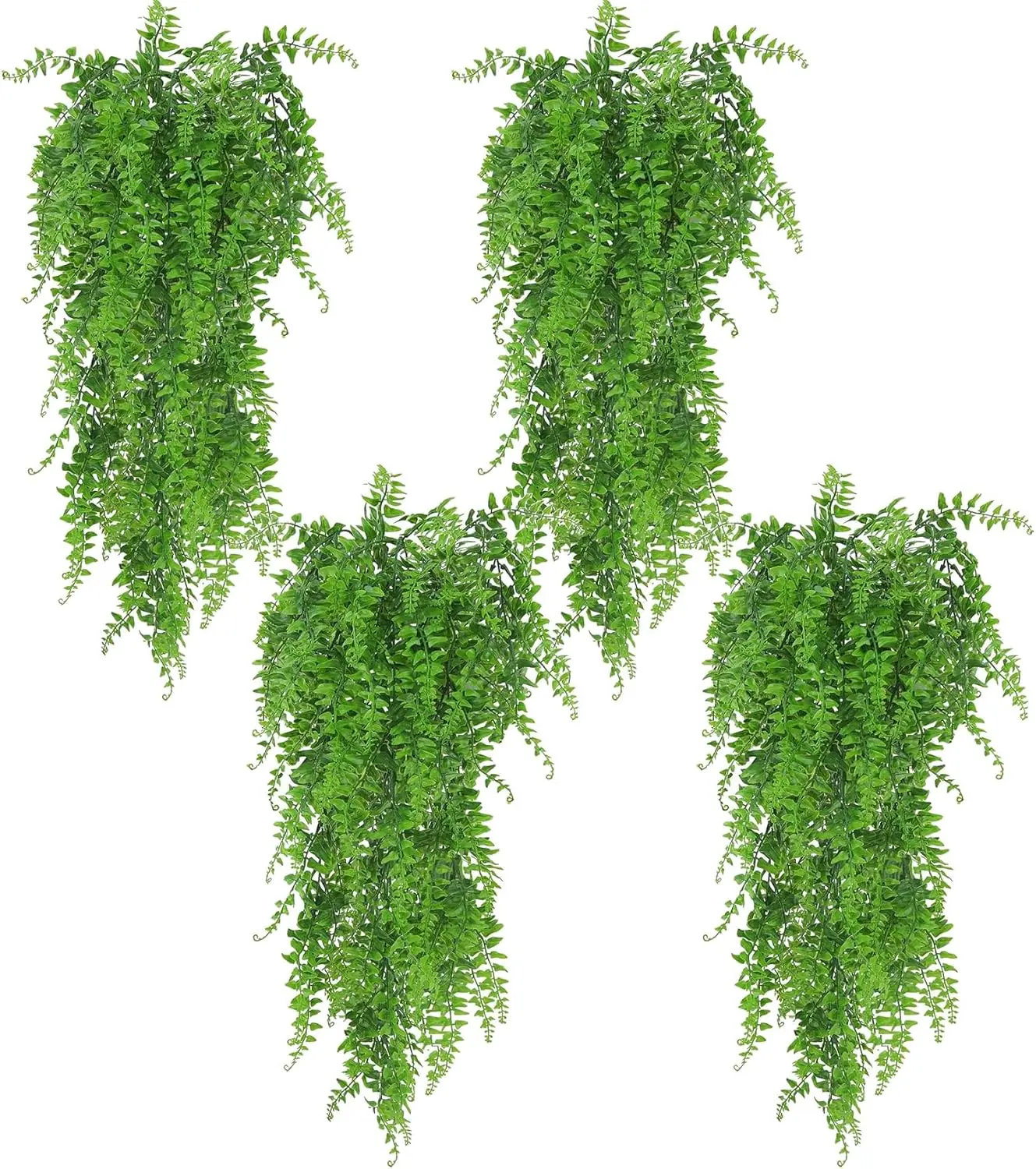 4-Pack Evergreen Faux Plants Artificial Hanging Fern Vines, Decorative Foliage Greenery Room Decor for Indoor-Outdoor Use (Living Room, Farmhouse Aesthetic)