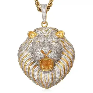 【77】Two Tone Iced Out Hip Hop Rapper King Lion Head Bling Medallion Pendant customizable with engraved letters, logos or patterns Complimentary shipping