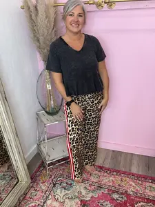 Leopard Mocha Pant with Red Stripe
