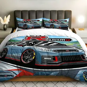 3PCS Duvet Cover Set, 1 Duvet+2 Pillowcases(Without filler), Sport Car Racing Speed Thrill Dynamic theme, Birthday bedding set, Auto Enthusiast Perfect Gift Suitable for decoration bedroom, guest room, dorm, lounge.