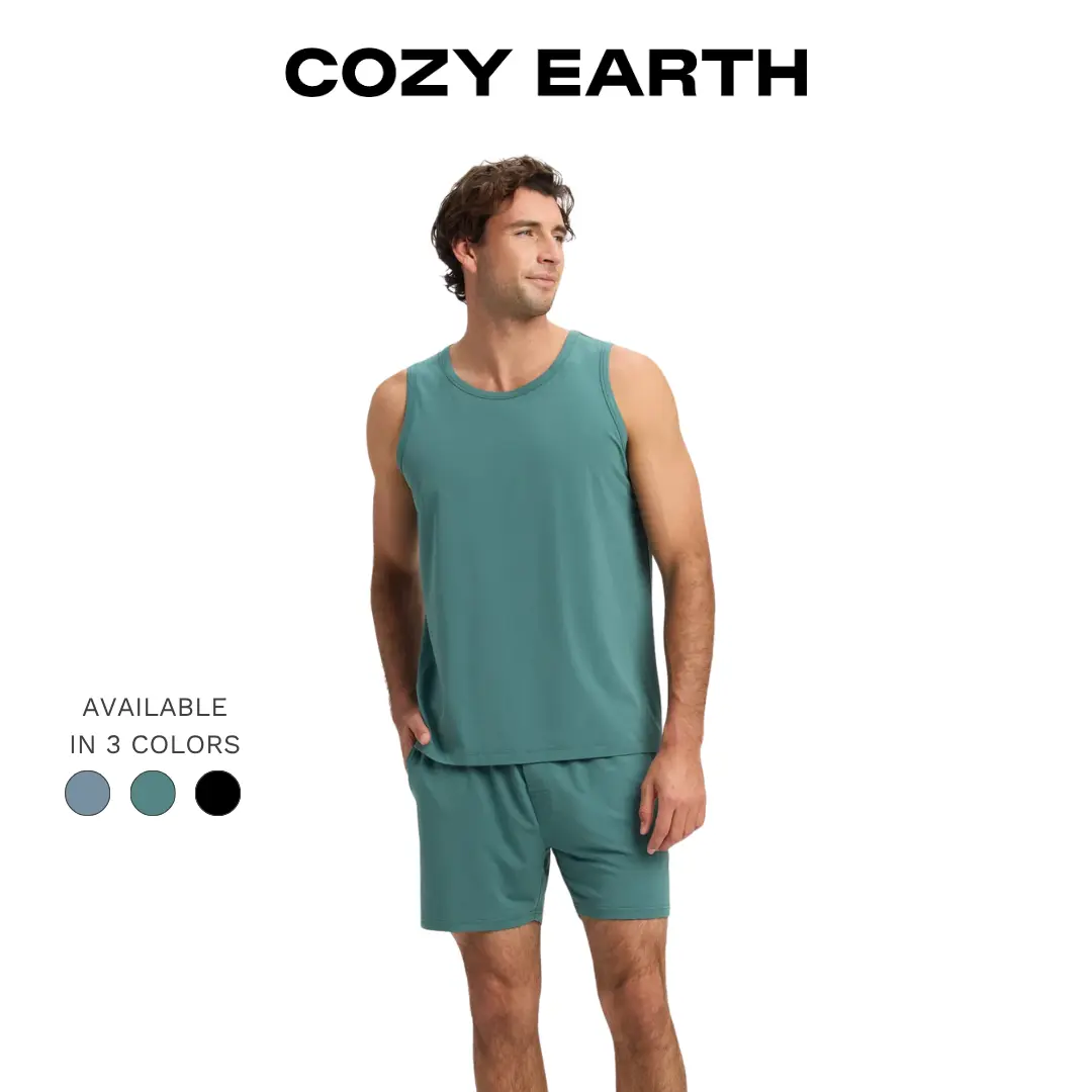 Cozy Earth Men’s First Layer Pajama Tank & Short Set | Ultra-Soft Bamboo Viscose & Supima Cotton Lounge Set Loungewear Menswear