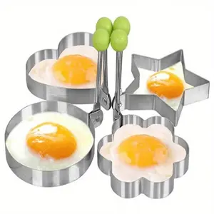 4 Piece Stainless Steel Egg Ring Molds, Round Flower Star Heart Shape, Non-Stick Frying Tools, Kitchen Utensils, Kitchen Accessories, Restaurant Use