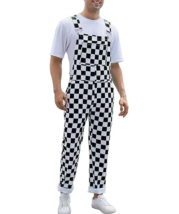 YXLUOKY Men’s Overalls – Christmas Checkered Coveralls, Stretch Race Jumpsuit, Football Team Colors Outfit – for Christmas, Labor Day, Burning Man, Halloween Menswear Gingham