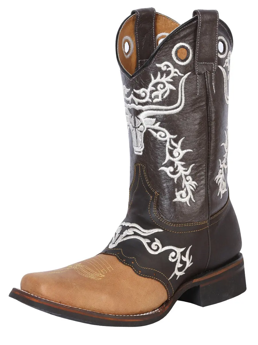 El General Men's Leather Western Cowboy Boot - Made in Mexico- Crazy Honey/Dark Brown 33316