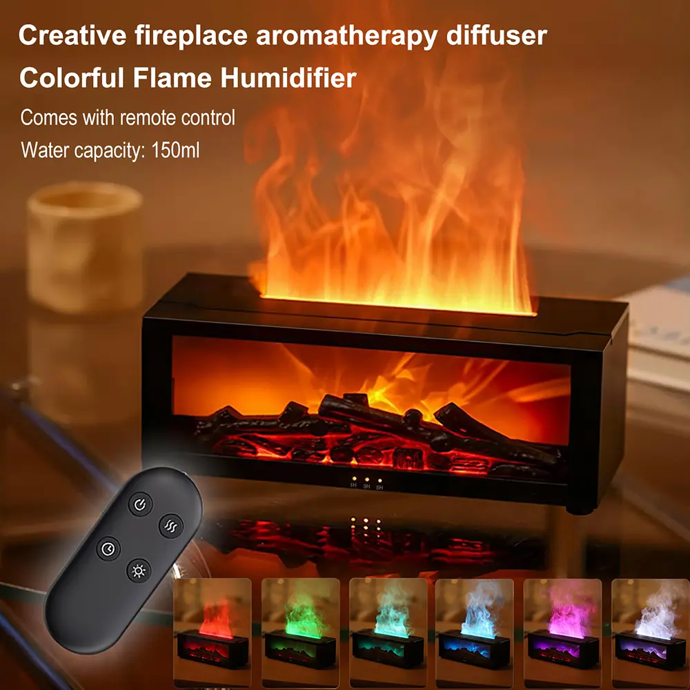 Fireplace Essential Oil Diffuser Aromatherapy 150ml Ultrasonic Cool Mist Humidifier with Remote Control Waterless Auto Off Timer for Home Office Valentine's Day Gift for Lover