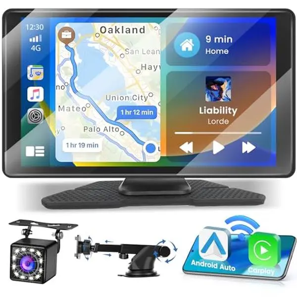2026 Upgraded 9-Inch HD Wireless CarPlay & Android Auto Stereo - Car Accessories, CarPlay Screen, Suction Cup-Dash Mount, Backup Rear Camera, Mirror Link, Bluetooth, GPS, Voice Control, Plug-and-Play for Trucks, Buick
