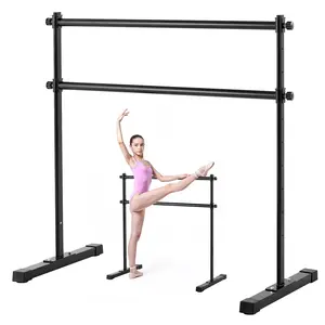 VEVOR Freestanding Portable Ballet Barre, 4 Ft Double Bar with Height Adjust & Locking Handle, Anti-Wobble Fitness Studio Equipment for Pilates Balance Workouts