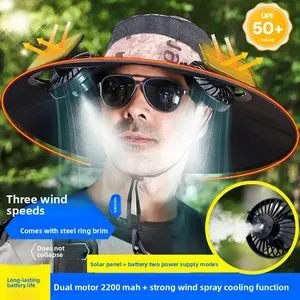 Outdoor solar fan hat rechargeable large wind big edge shading sun protection hat mountaineering fishing bucket hat men