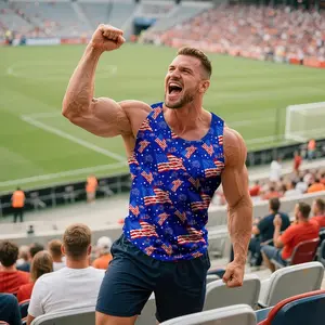 Men's Y2K USA Flag Tank Top | Trendy Patriotic Graphic Sleeveless Streetwear | Gym Workout Summer Casual Tank