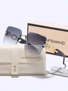 Elegant Frameless Square Sunglasses for Women, Luxurious Chain Decorative Design, Decorative Features, Perfect Party Dance Festival Gift, Decorative Lenses