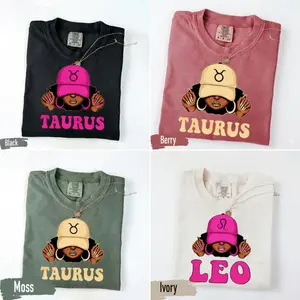 Comfort Colors [Full 12 Zodiac] Zodiac VibesT-Shirt – Mixed Texture Hat Graphic, Complete Horoscope Collection with Bold Patterned Text, Unisex Astrology Gift for Men & Women