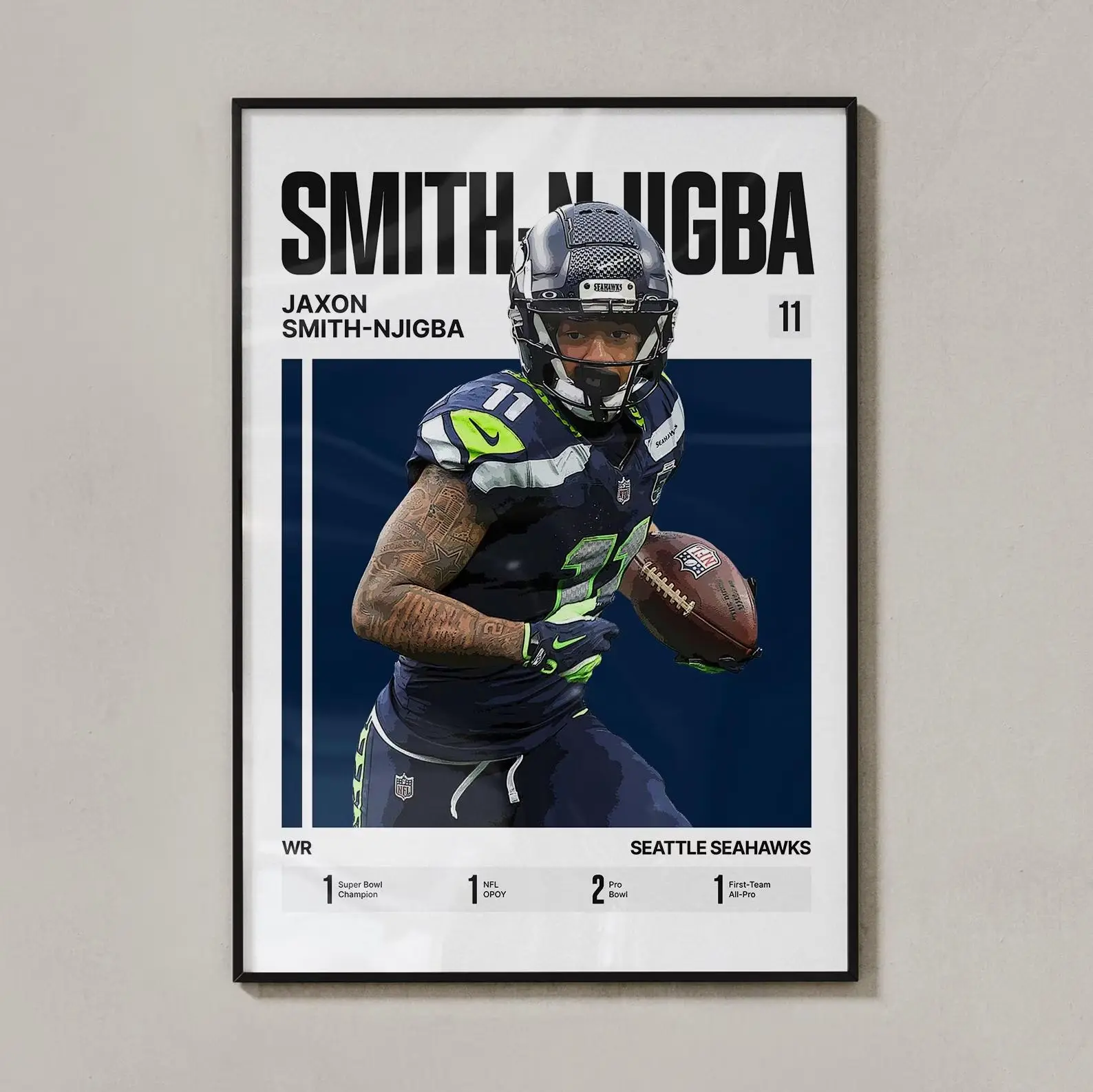Jaxon Smith-Njigba #11 Poster | Seattle Football Wall Art (Print only, frame not included)