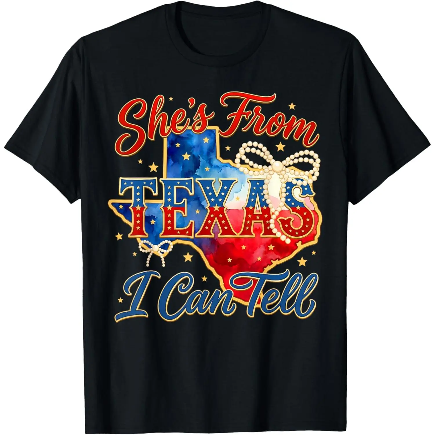 Women's Retro Graphic T-Shirt, 100% Cotton Casual Short Sleeve Streetwear with Funny "She's from Texas" Flag Print