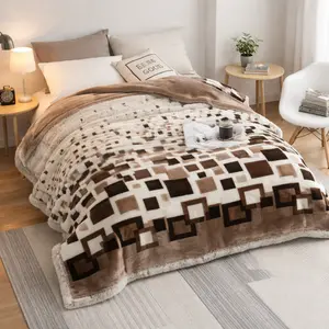 DBOZE Warm Heavy Plush Korean Style Mink Raschel Blanket, 2 Ply Reversible Super Silky King Size, Cream/Navy Colors