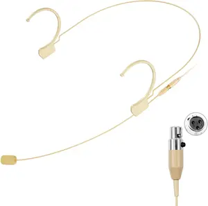 Headset/Headworn Microphone Professional Earset Over Ear Hanging Condenser Mic Compatible with   System Bodypack Transmitter, Ideal for Performance, Theater, Lecture - Beige D3