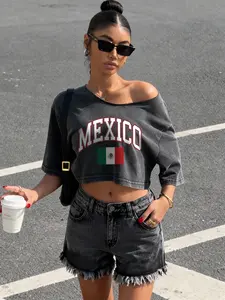 Women's Asymmetrical Crop Top Short Sleeve, Summer Casual Fashionable Top Loose Fit, Sporty Style, Suitable for Daily Commute, Leisure, and Fitness