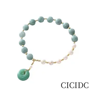 Jade Pearl Bracelet, Gemstone Charm Beaded Bracelet, Elastic Bracelet, Bracelet for Women