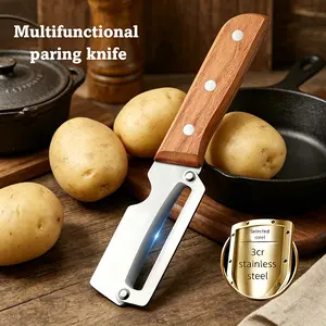 2PCS 2-in-1 Camping Multifunctional Vegetable Peeler and Bottle Opener Stainless Steel Multi Functional Pocket Knife with Wooden Handle Portable Outdoor Survival Kitchen Tool for Hiking Picnics BBQ Potato Fruit Skin Slicer Summer Adventure Essentials