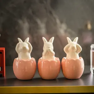 1/3 PCS cute ceramic rabbit DIY three no's rabbit, which doesn't listen, doesn't talk, and doesn't look, is a decorative accessory suitable for home decoration, festival parties, and Easter, Cute Collectible Figurines