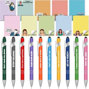 20 count Sarcastic Gifts Set Funny Sticky Notes Ballpoint Pens Inspirational Notepads Journal Negative Inspirational Bulk for Teachers Coworker Employee Office