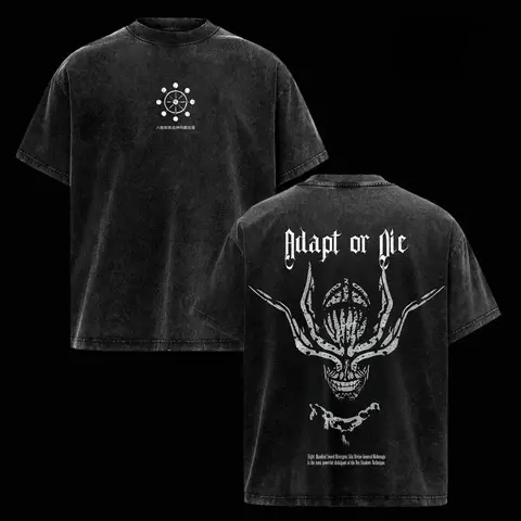 Men's Mahoraga Jujutsu Kaisen Anime Graphic Oversized T-Shirt - Vintage Washed Ribbed Classic Seamless Fabric Cotton Apparel, Gym Pump Cover Streetwear Unisex Casual Cotton Top Men's T-Shirt  Vintage Washed Anime Print Tee Anime Menswear Distressed