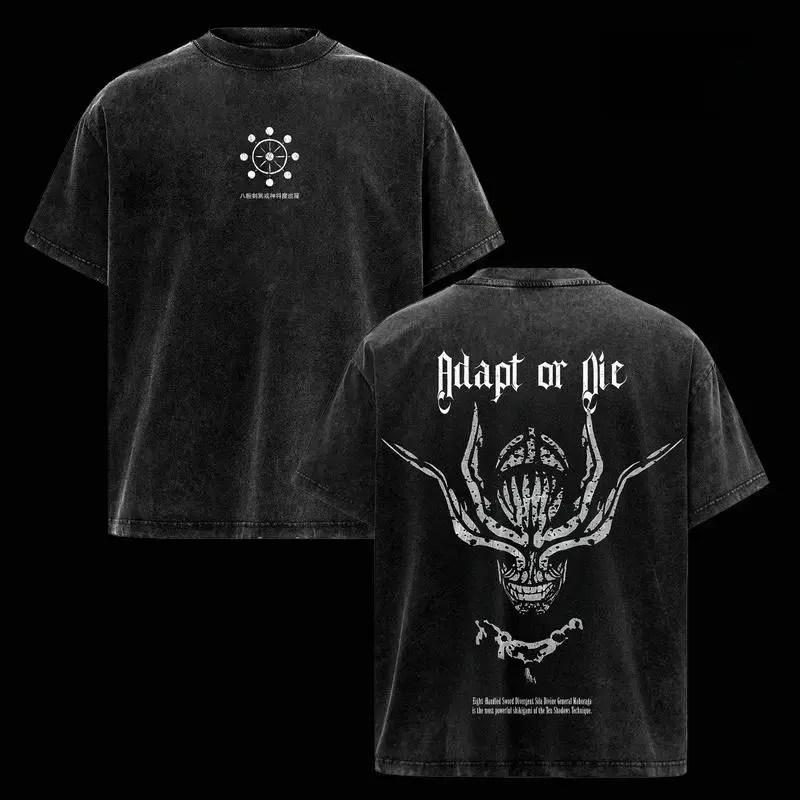 Men's Mahoraga Jujutsu Kaisen Anime Graphic Oversized T-Shirt - Vintage Washed Ribbed Classic Seamless Fabric Cotton Apparel, Gym Pump Cover Streetwear Unisex Casual Cotton Top Men's T-Shirt  Vintage Washed Anime Print Tee Anime Distressed Festive