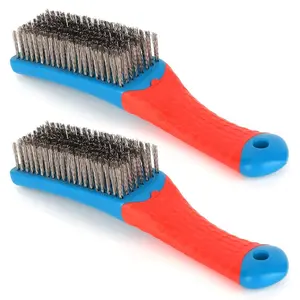 2 Pack Wire Brushes for Cleaning-Heavy Duty Stainless Steel Wire Scratch Brush for Metal Rust Cleaning, Scrubbing with Rubber Covered Handle (2)