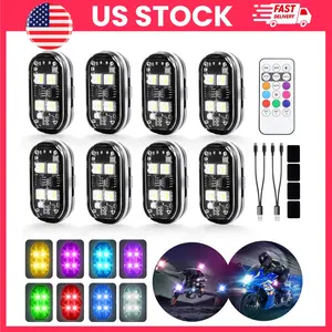 8PCS Wireless LED Strobe Lights Car Decor Atmosphere Light, Rechargeable 4-LED Cordless Anti-Collision LED Warning Lights with Remote Control, 8 Color Waterproof Flashing Lights for Car, Motorcycle, Bike, Drone & Truck |  Decorative Lights for Cars