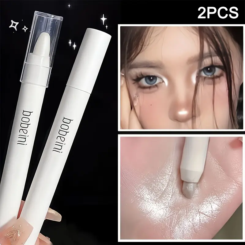 2Pcs Multi Use Eye Pencil Long Lasting Luminous Makeup Smooth Multi Use Pearly Silkworm Eyeliner Pen Waterproof Smudgeproof Highlighter Eyeshadow Stick Natural Cosmetic