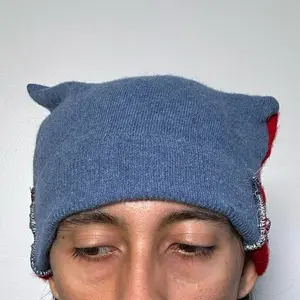 Blue and Red Cashmere Hat Cat Ear Beanie