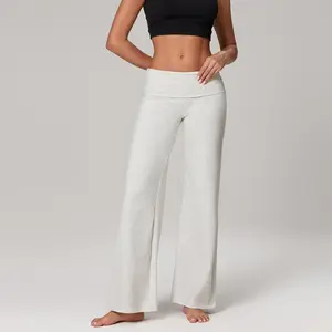 VIVELLE Fold Over Yoga Pants for Women Low Rise Straight Leg Sweatpants Y2k Solid Color Stretchy Loose Gym Lounge Leggings track woman school  outfits  inspo