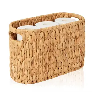 KOATLIFE Water Hyacinth Toilet Paper Storage Basket - Freestanding Woven Wicker Bathroom Organizer for 6 Rolls - Environmentally Friendly Natural Weave Decorative Holder for Modern Chic Restrooms