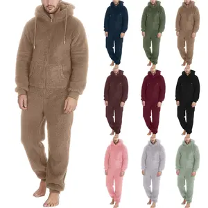 Couples Fleece One Piece Jumpsuit Full Zip Warm Cozy Hooded Loungewear with Pockets Elastic Cuffs Soft Plush Onesies for Men Women Winter Home Wear Holiday Party Movie Night Sleepover Loungewear Casual Daily Wear Valentines Day Gift