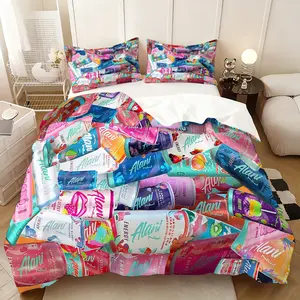 Alani Nu Pink Slush classic bed three-piece set, Bedroom bedding set, printing including quilt cover double pillowcase, Christmas and New Year gifts, dormitory bed soft, film and television fans, animation fans collection gifts
