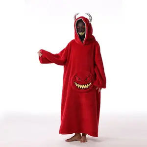 Halloween Devil Hooded Bathrobe, Essential Home Festival Wear, Unisex Solid Color, Perfect for Halloween Celebrations
