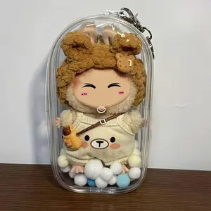 Colorful Transparent Protector Case Organizer Box for 17cm Labubu Plush Dolls Outdoor Display Bag With Keychain Doll labubu Accessories