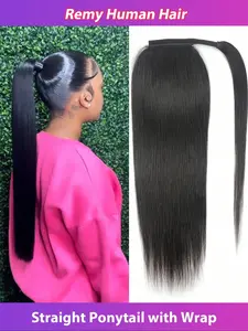Straight Human Hair Ponytail Extensions With Wrap Around Brazilian Ponytail Human Hair Natural Black Brazilian Hair Ponytail Extension Real Hair Extensions