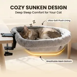 ZERO PET Cat Desk Hammock Bed - Rotating Cat Bed forDesk or Table,Upgraded Clamp with SpongePad, Holds Up to 45LBS, Soft & Sturdy CatNest for indoor Cats machine washable
