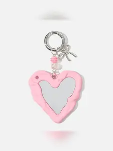 Korean Style Sweet Cool Multicolor Heart Mirror Bow Decoration Bag DIY Pendant Jewelry, Elegant Plain Design for All Seasons Heart Shaped Pendant