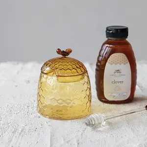 Glass Honey Jar with Bee Finial & Honey Dipper