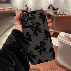 1 Full Screen Black Bowknot Matte Black Full Protection Anti-drop Phone Case, Suitable for iPhone 17 Air/16 Plus/15 Pro Max/14 Pro/13/12/11/XS Max/X Phone Case, Ideal Gift for Family, Friends, Lovers, Girlfriends, Best Choice for Holiday Gifts FYT02