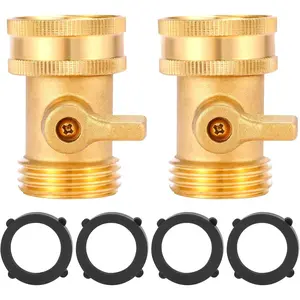 Water Hose Shut Off Valve, 2 Pack Heavy Duty 3/4 Inch Solid Brass Garden Hose Connector