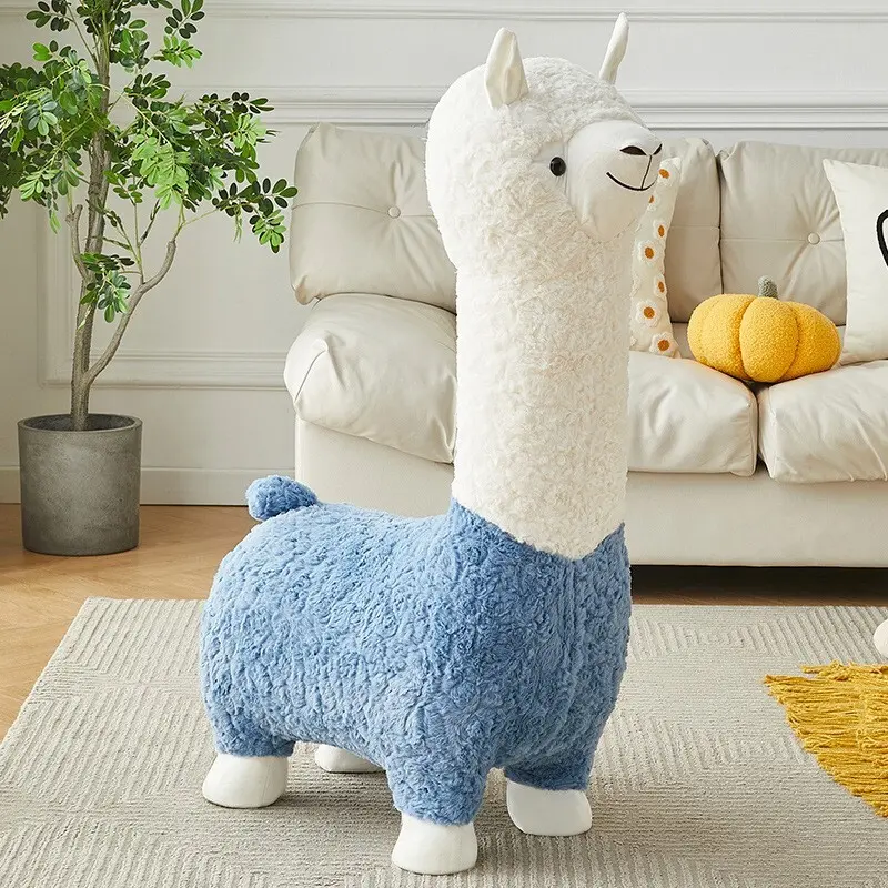 39 inch Cute Alpaca Side Chair Upholstered Alpaca Stool Lamb's Fleece Fabric Footrest Animal Change Shoe Footstool